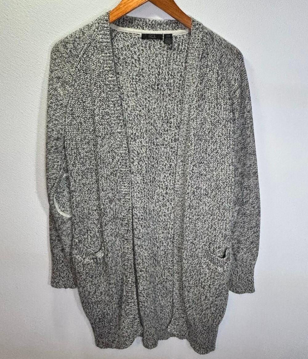 RDI Women’s Large Marled Knit Open Front Cardigan Gray Long Sleeve Pockets